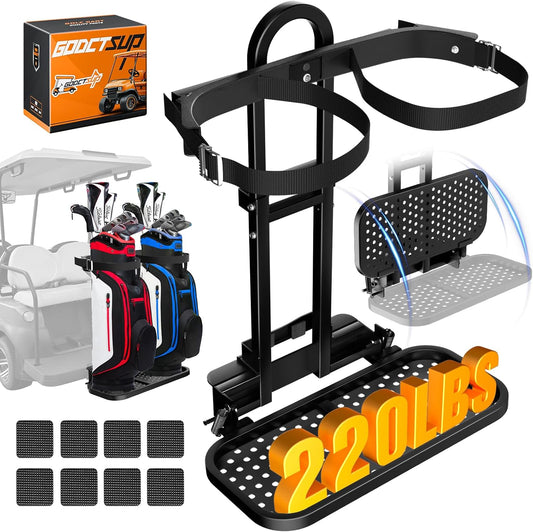 Foldable Golf Cart Bag Holder for Four Seat Golf Cart, with Stainless Steel Buckle, Fits Safety Grab Bar Maximum 8'