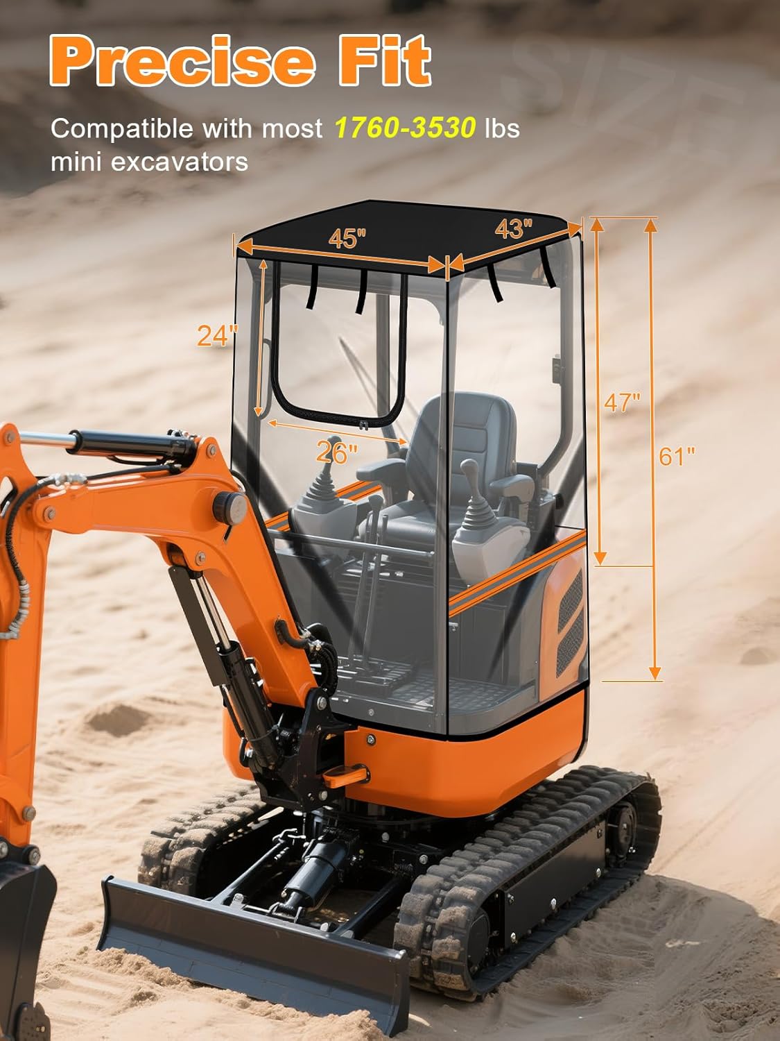 Upgraded Transparent Mini Excavator Cover with Magnetic Bottom, Waterproof Clear Excavator Cab Enclosure
