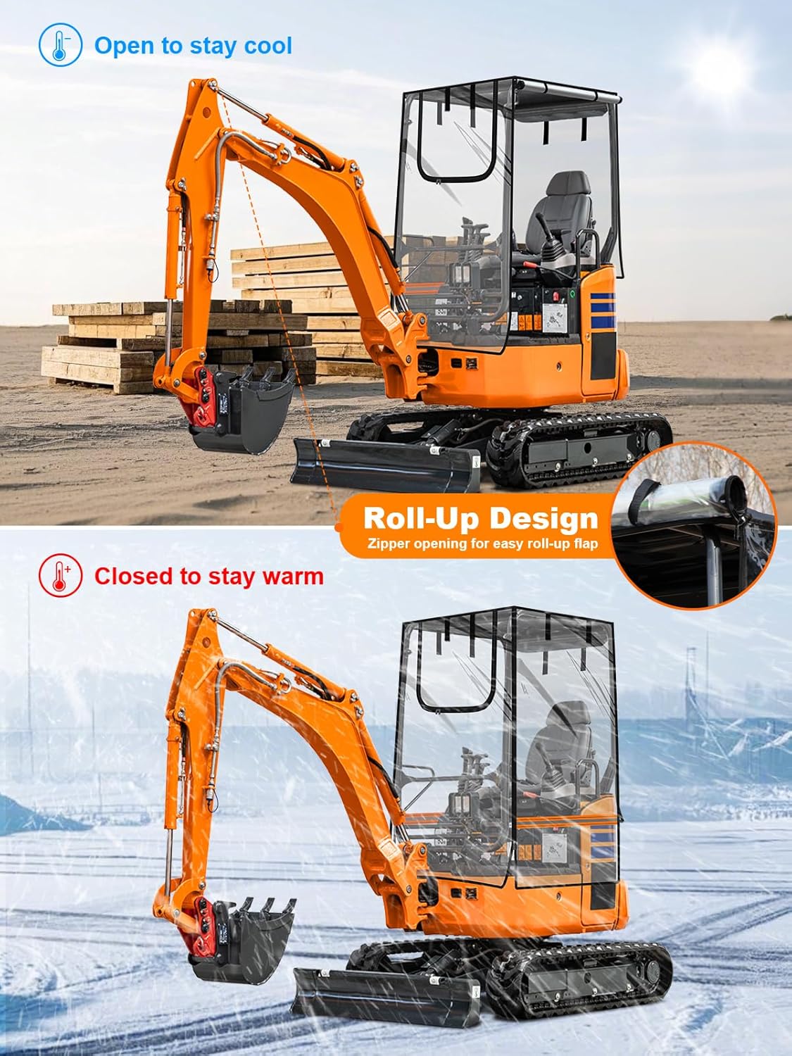 Upgraded Transparent Mini Excavator Cover with Magnetic Bottom, Waterproof Clear Excavator Cab Enclosure
