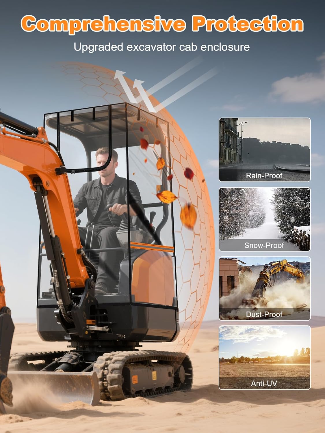 Upgraded Transparent Mini Excavator Cover with Magnetic Bottom, Waterproof Clear Excavator Cab Enclosure