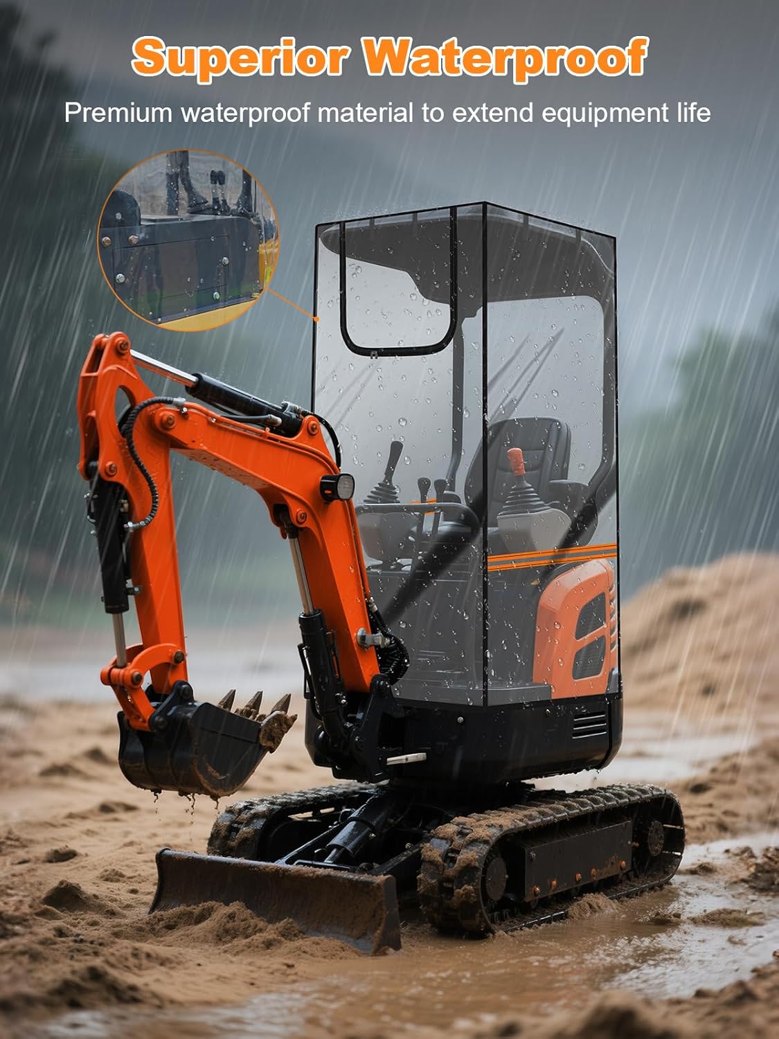 Upgraded Transparent Mini Excavator Cover with Magnetic Bottom, Waterproof Clear Excavator Cab Enclosure