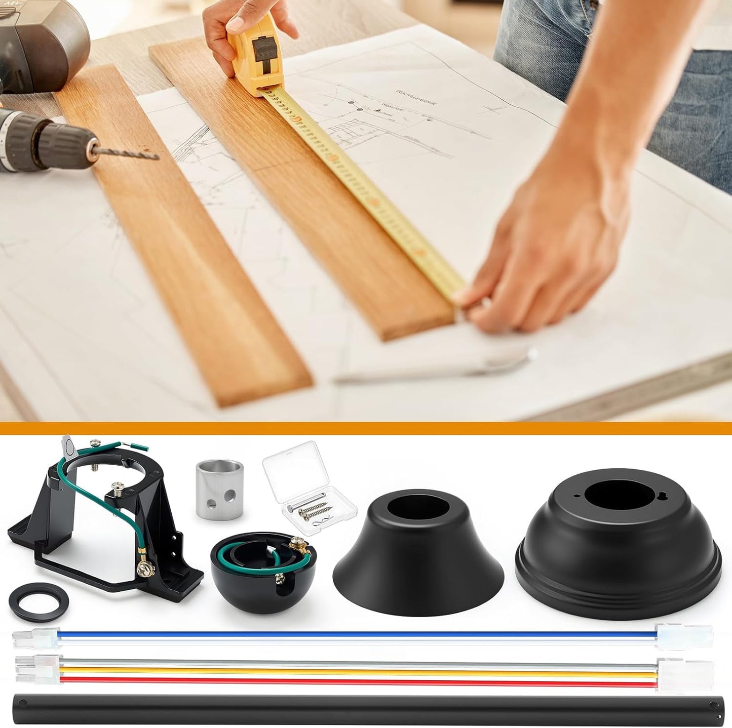5 Pcs Ceiling Fan Sloped Ceiling Kit and 24 Inch Ceiling Fan Downrod with Extension Cord, Mounting Bracket