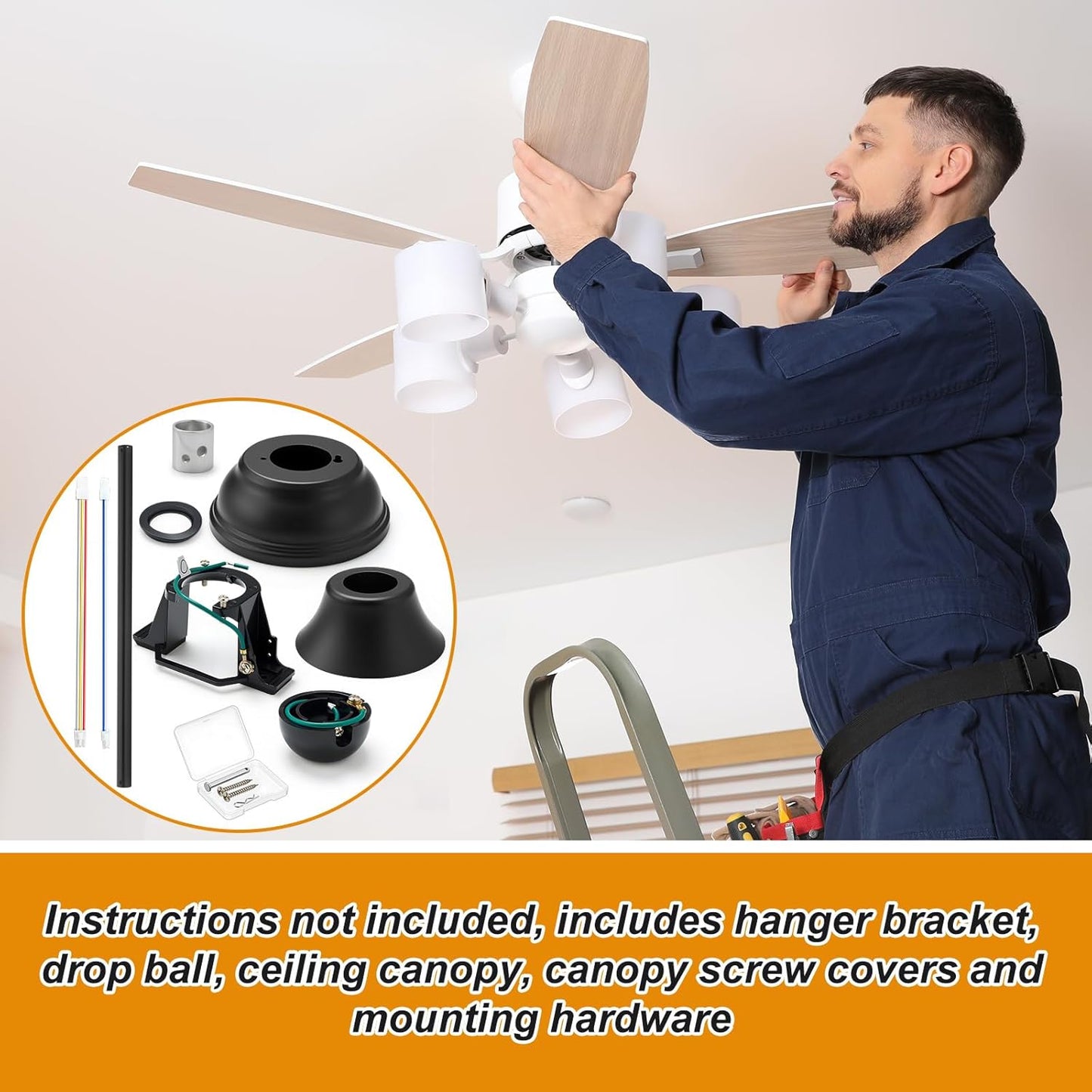 5 Pcs Ceiling Fan Sloped Ceiling Kit and 24 Inch Ceiling Fan Downrod with Extension Cord, Mounting Bracket