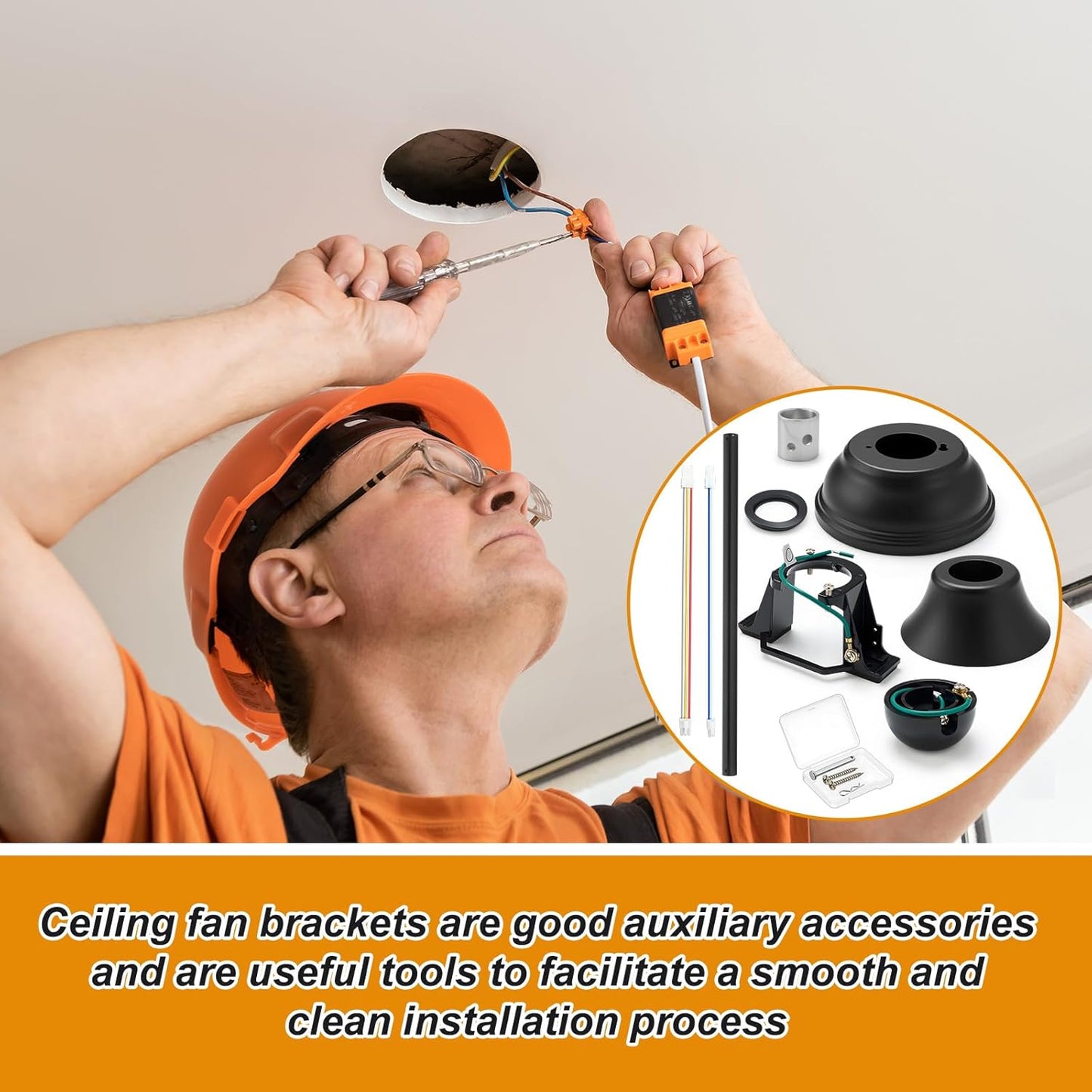 5 Pcs Ceiling Fan Sloped Ceiling Kit and 24 Inch Ceiling Fan Downrod with Extension Cord, Mounting Bracket