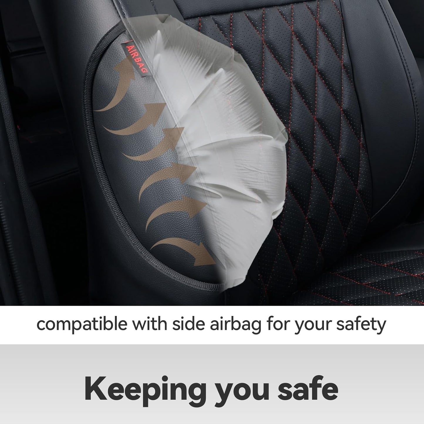 Custom Fit Camry Car Seat Covers for 2025 Toyota Camry LE, SE, Waterproof, Leather Seat Protector, Black/Red