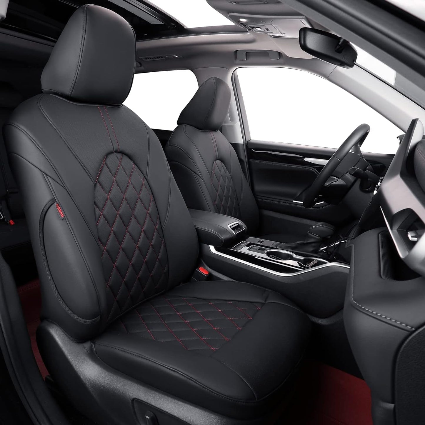 Custom Fit Camry Car Seat Covers for 2025 Toyota Camry LE, SE, Waterproof, Leather Seat Protector, Black/Red