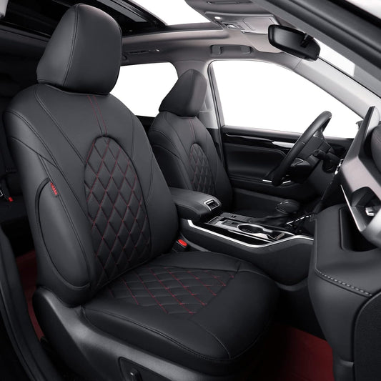 Custom Fit Camry Car Seat Covers for 2025 Toyota Camry LE, SE, Waterproof, Leather Seat Protector, Black/Red