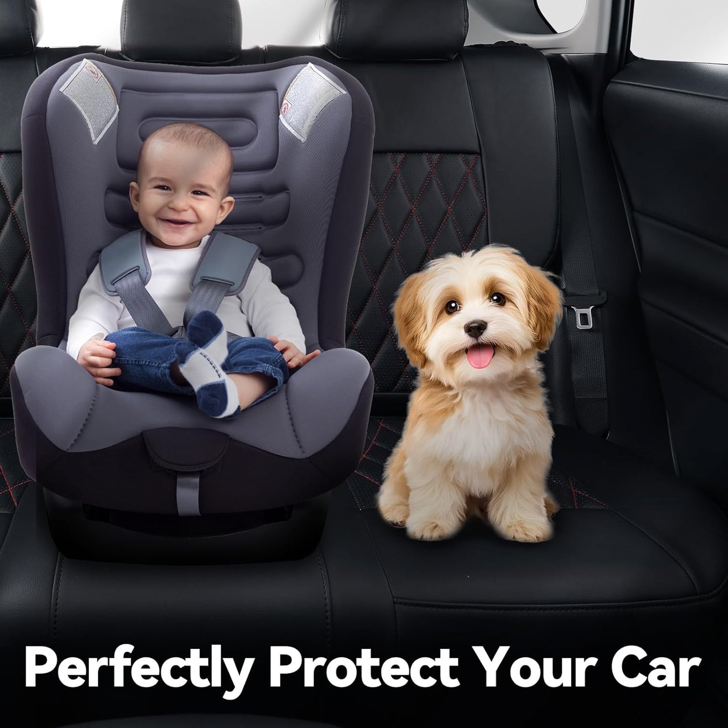 Custom Fit Camry Car Seat Covers for 2025 Toyota Camry LE, SE, Waterproof, Leather Seat Protector, Black/Red