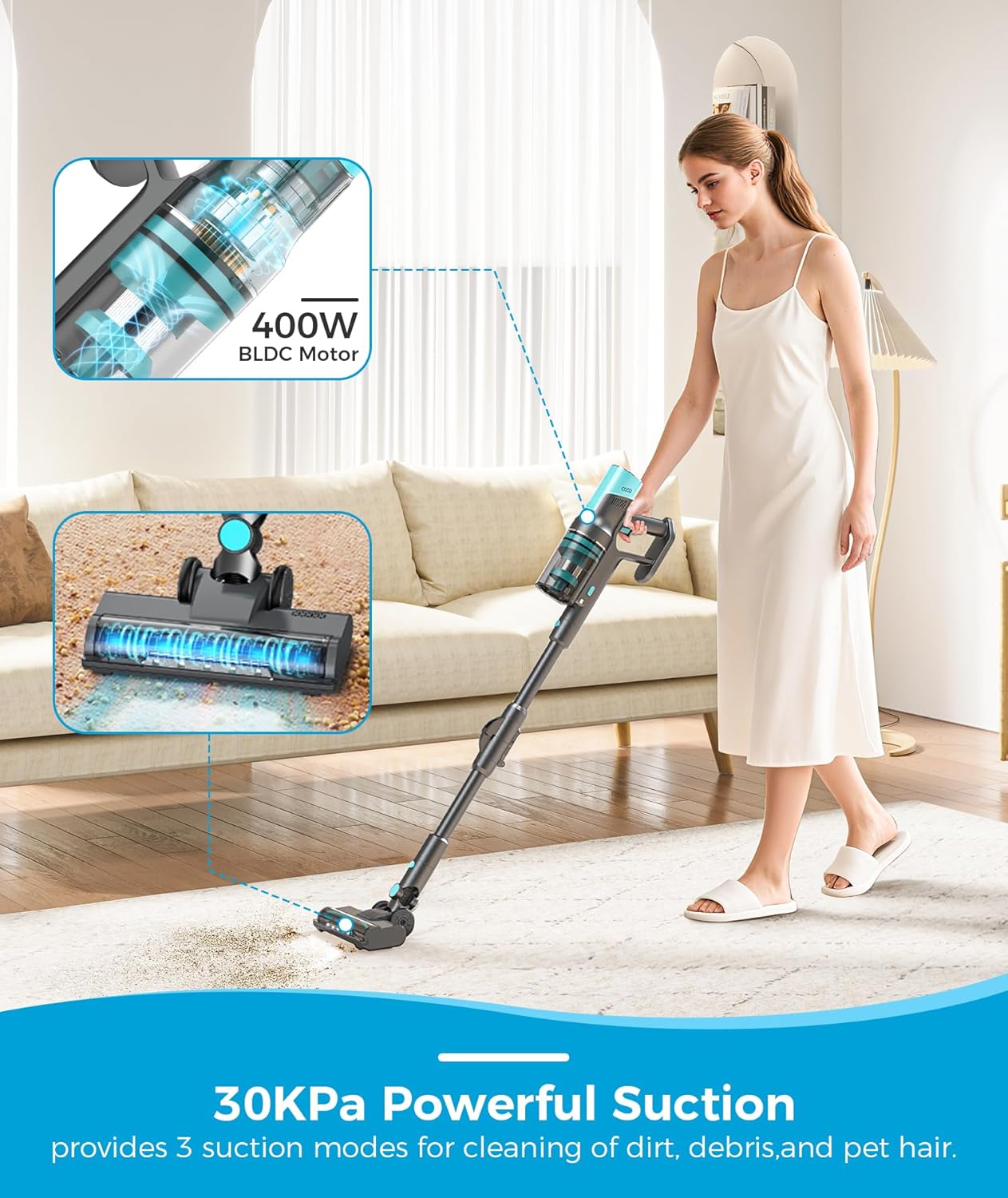 Cordless Stick Vacuum Cleaner, Lightweight Vacuum Cleaner with Self-Collecting Dust Bin, Auto-Empty System, Powerful
