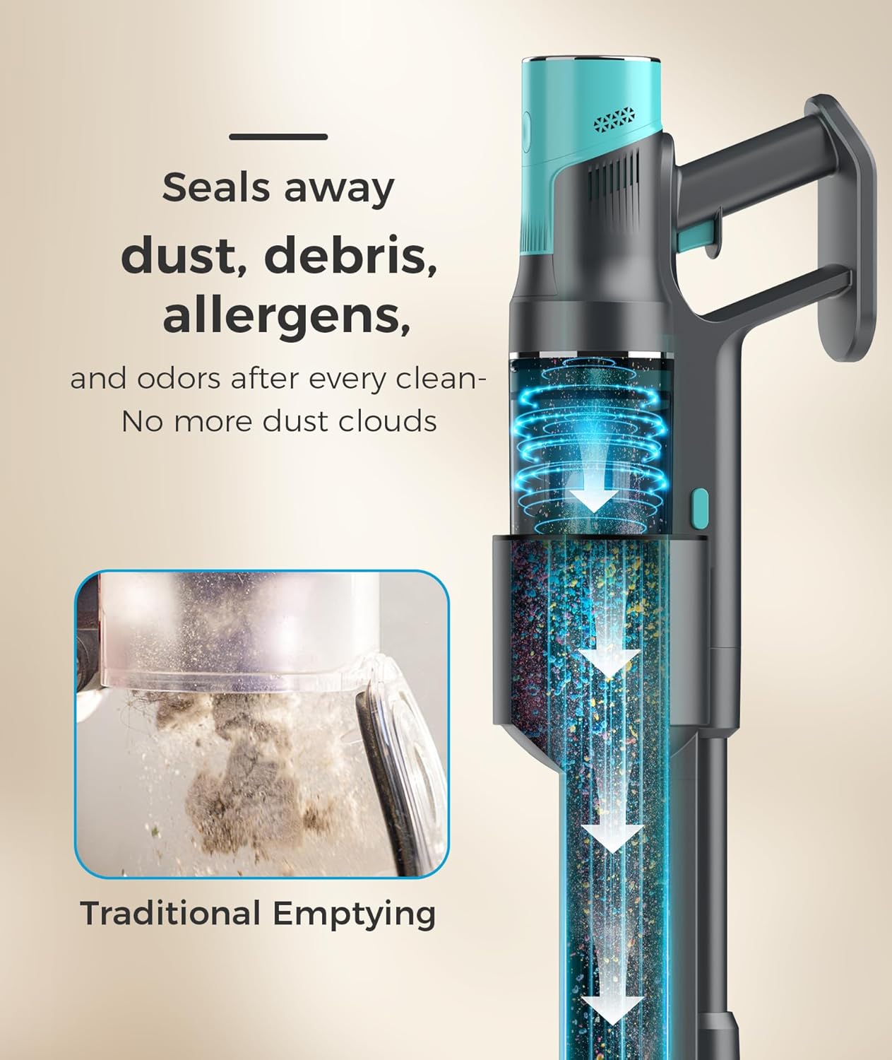 Cordless Stick Vacuum Cleaner, Lightweight Vacuum Cleaner with Self-Collecting Dust Bin, Auto-Empty System, Powerful