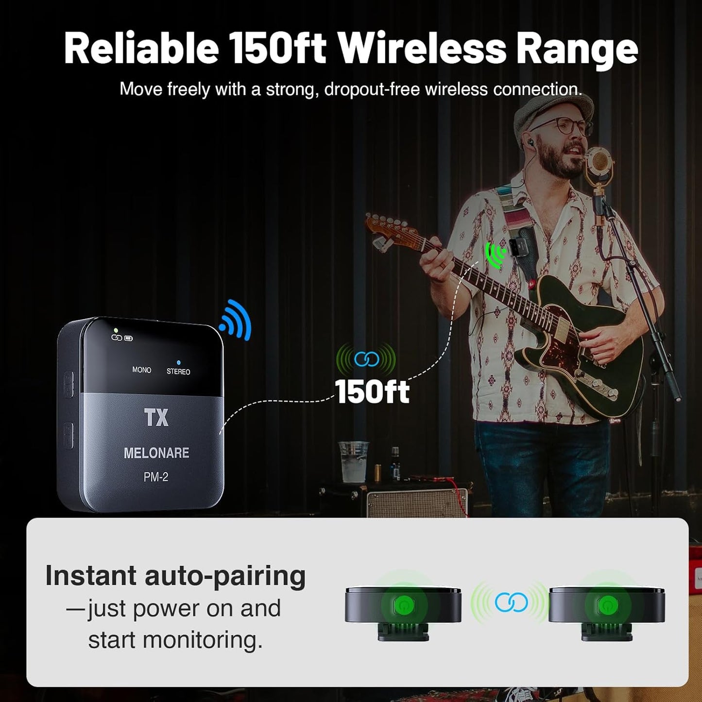 Portable Wireless in Ear Monitor System w/Charging Case, Wireless Audio Transmitter and Receiver