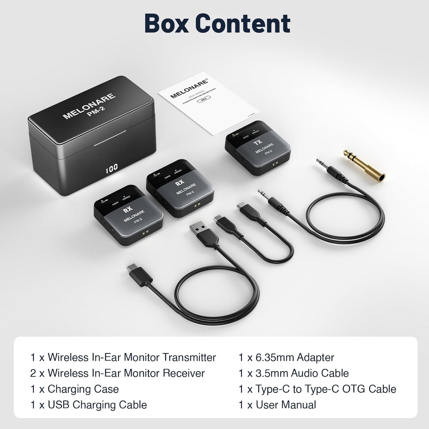 Portable Wireless in Ear Monitor System w/Charging Case, Wireless Audio Transmitter and Receiver
