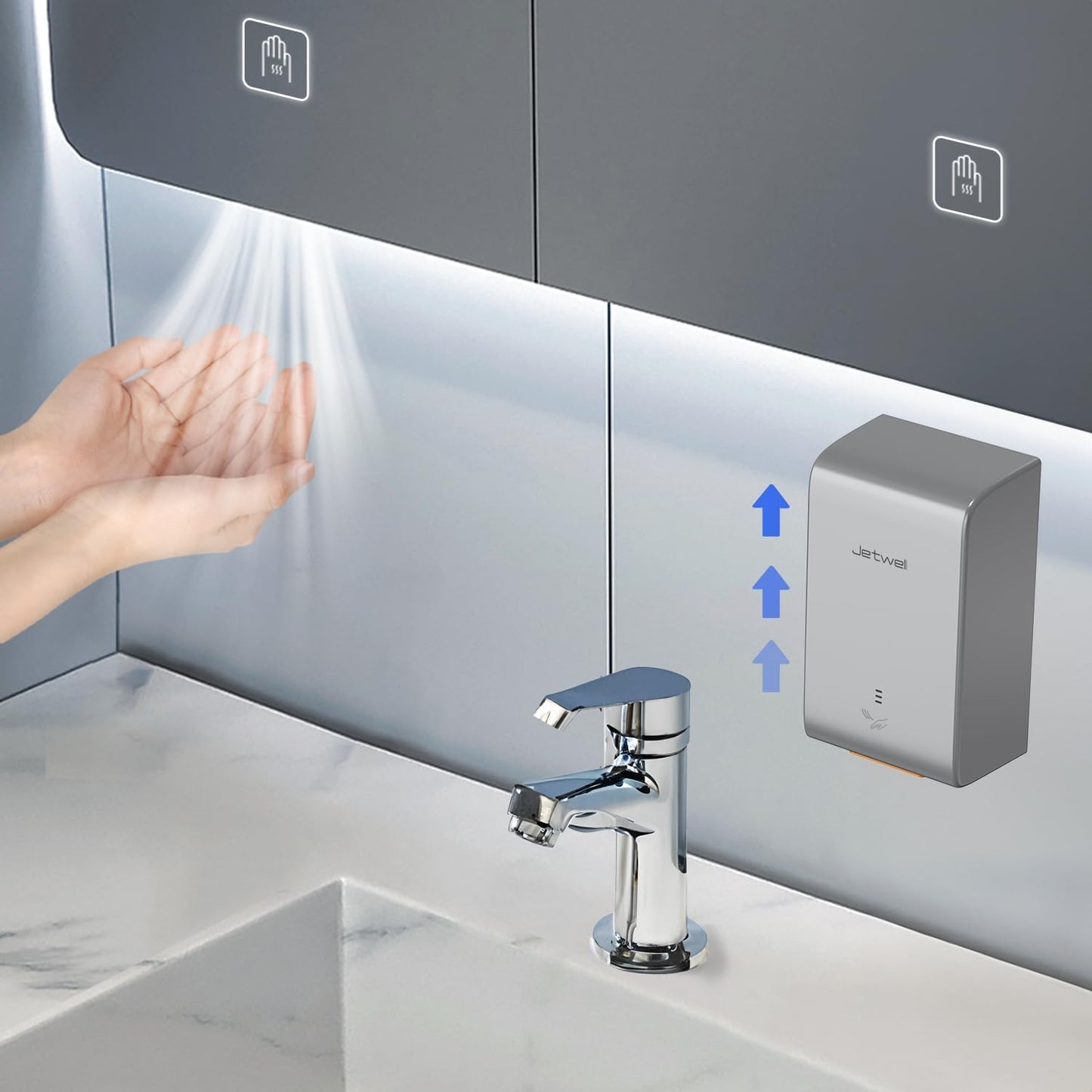 ADA Compliant Hand Dryer, ABS Plastic Cover Hard Wired Design, AC 110V-130V JW2825 (Silver)