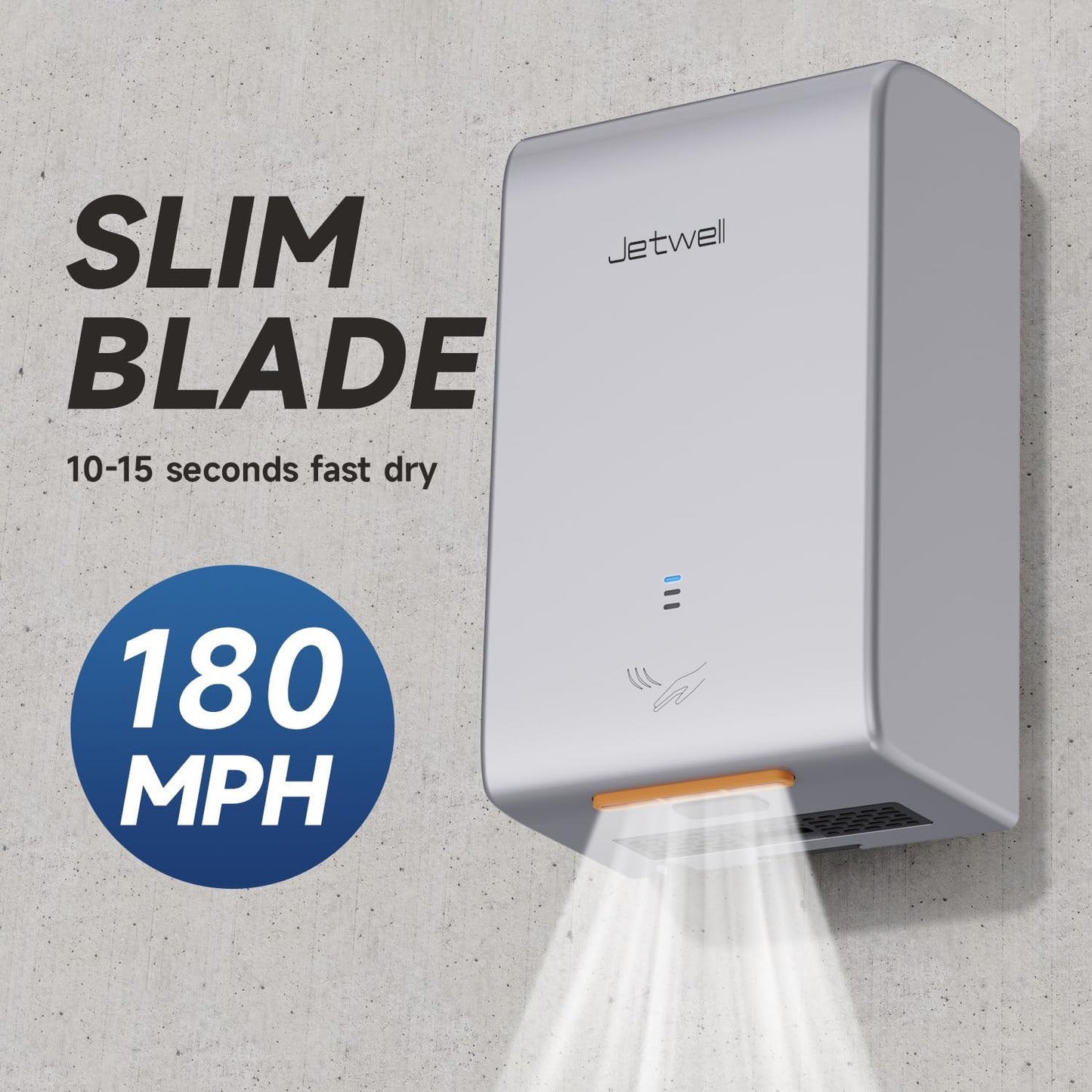 ADA Compliant Hand Dryer, ABS Plastic Cover Hard Wired Design, AC 110V-130V JW2825 (Silver)