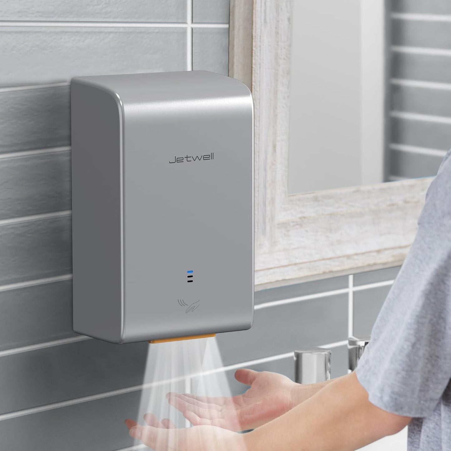 ADA Compliant Hand Dryer, ABS Plastic Cover Hard Wired Design, AC 110V-130V JW2825 (Silver)