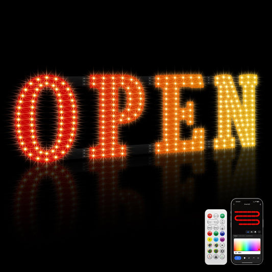 LED Open Signs for Business, 30'-10' Large Open Light Up Signs with Remote Controls, Smart App, DIY Editor Colors