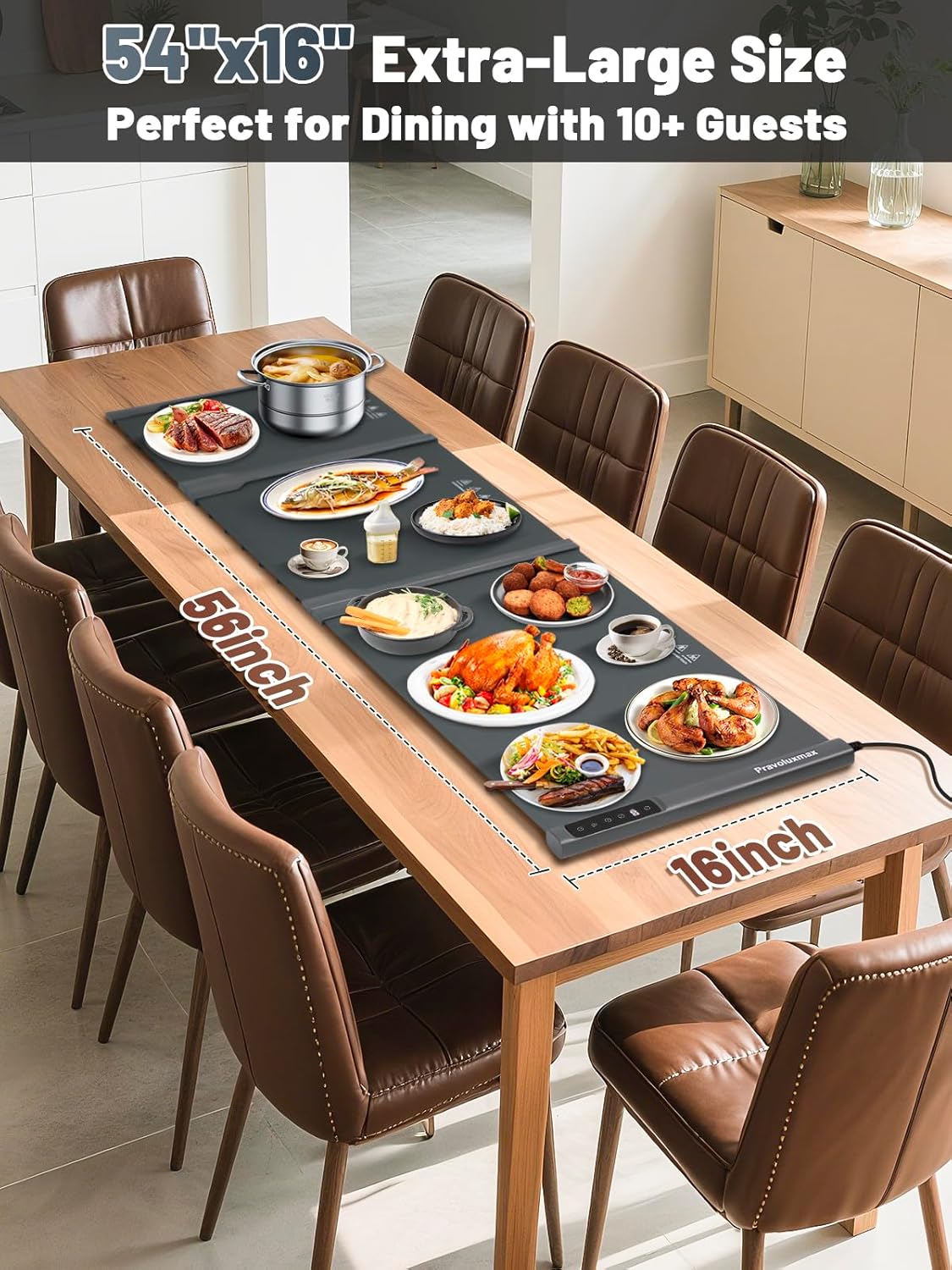 Food Warming Mat Extra Large, 54' x 16' Extra Long Warming Tray Mat Roll Up, Electric, Silicone
