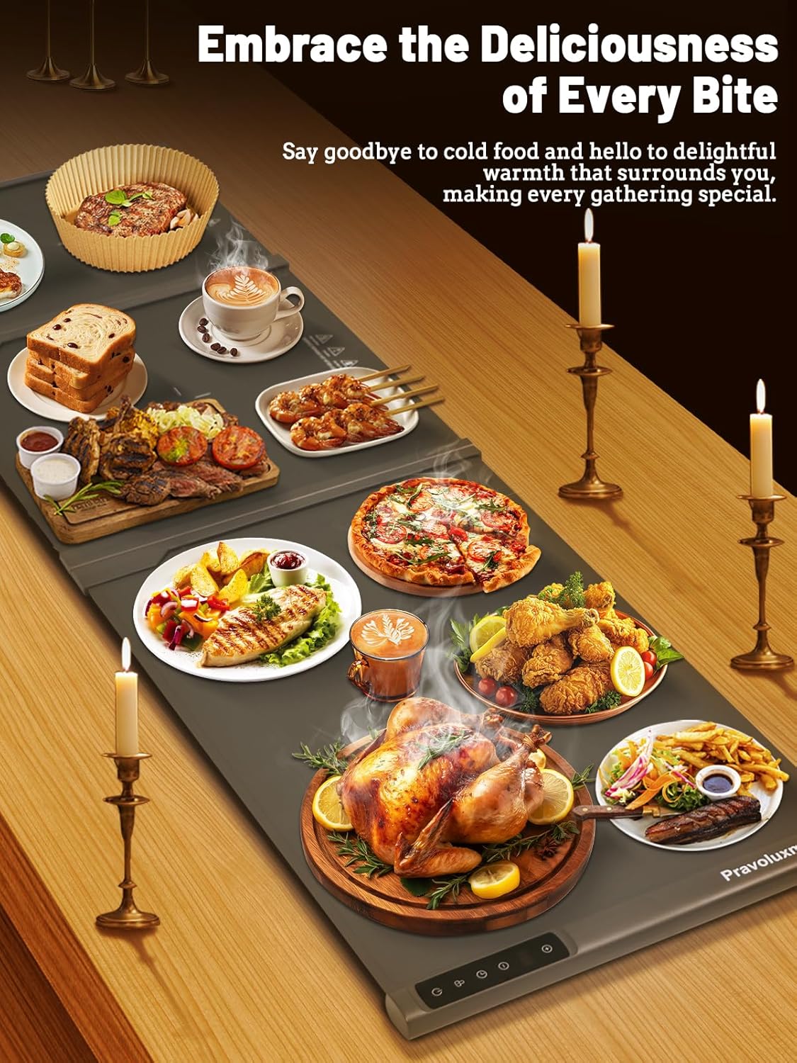 Food Warming Mat Extra Large, 54' x 16' Extra Long Warming Tray Mat Roll Up, Electric, Silicone