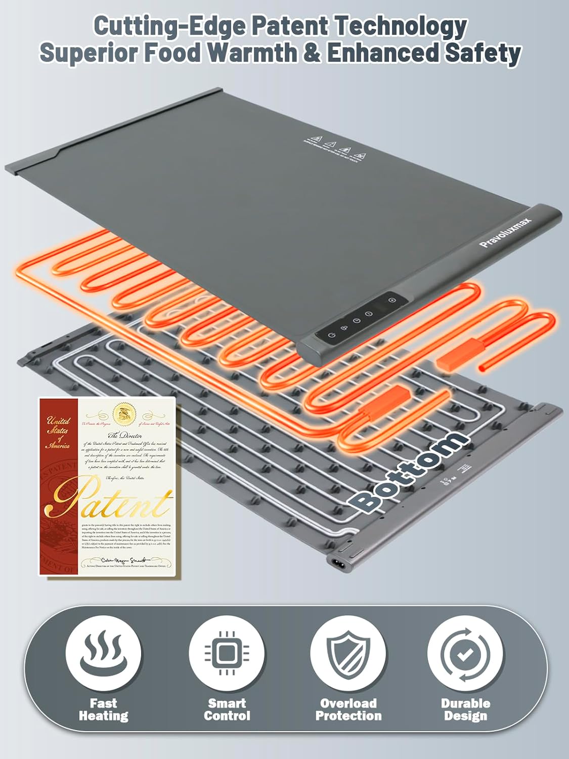 Food Warming Mat Extra Large, 54' x 16' Extra Long Warming Tray Mat Roll Up, Electric, Silicone