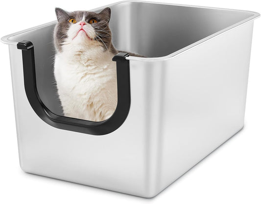 Extra Large Stainless Steel Litter Box, Leak Proof 12 Inches High Sides for Urine & Trapping, No Sharp Edges