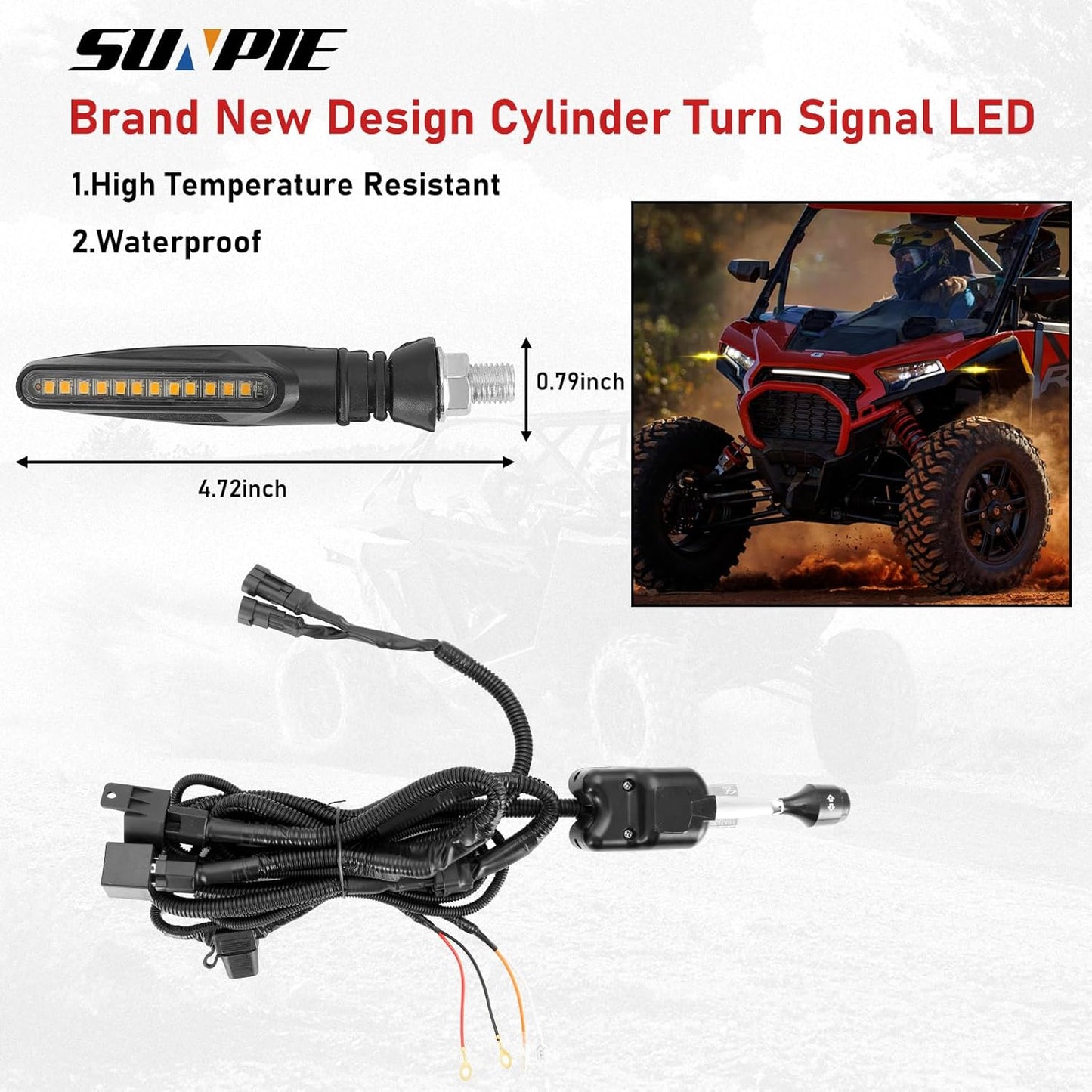UTV Turn Signal Lights with Horn, Bright Amber UTV Blinker with Column Switch