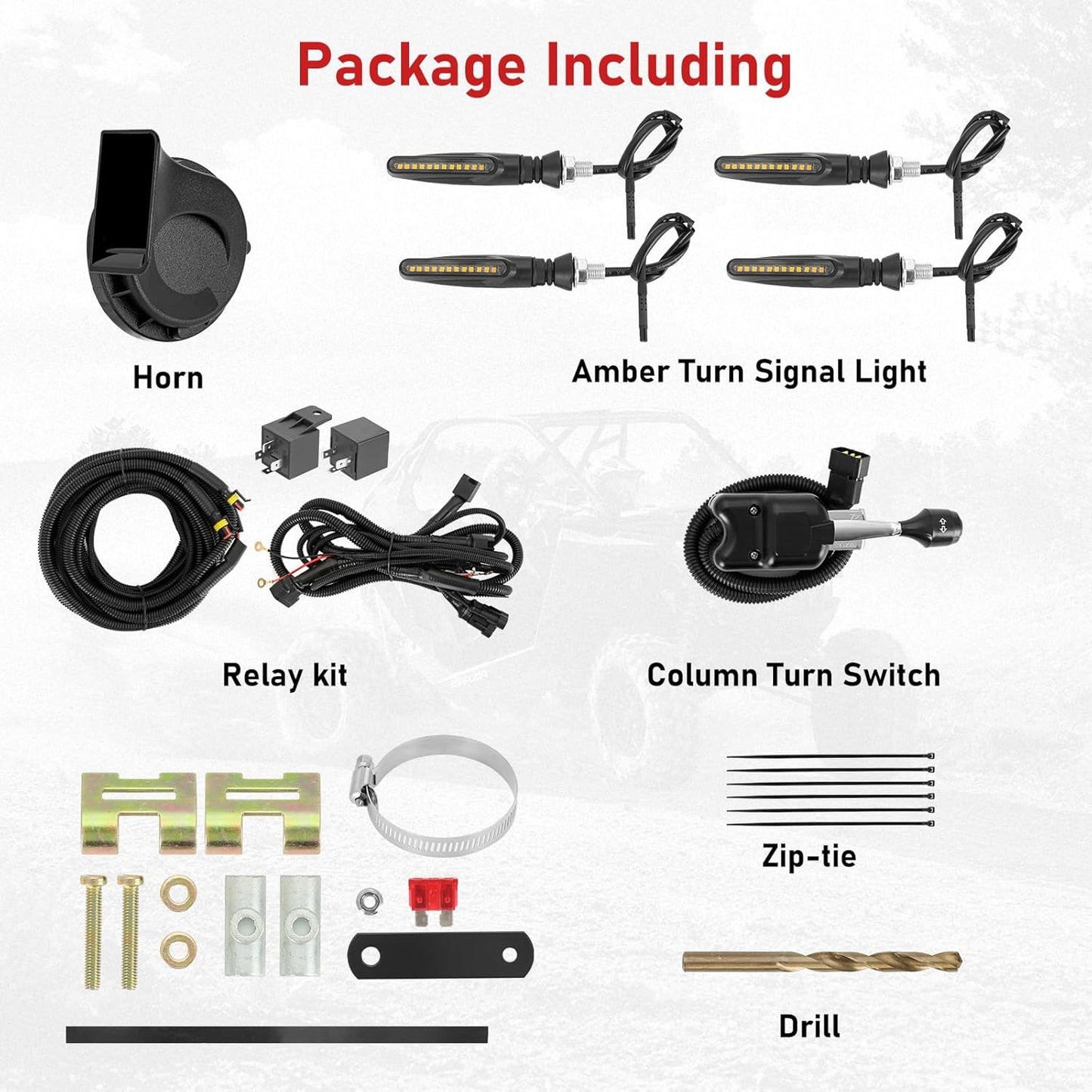 UTV Turn Signal Lights with Horn, Bright Amber UTV Blinker with Column Switch