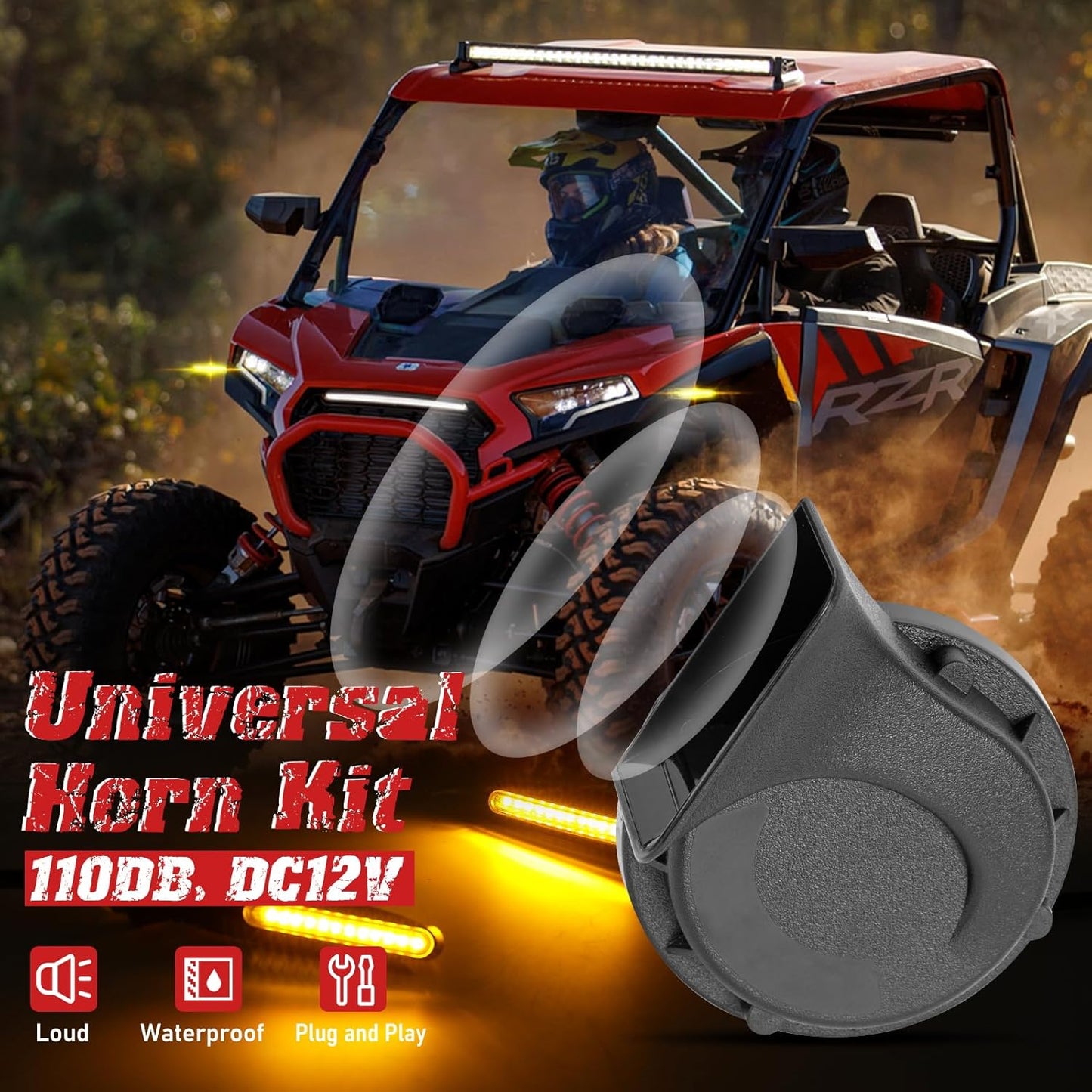 UTV Turn Signal Lights with Horn, Bright Amber UTV Blinker with Column Switch