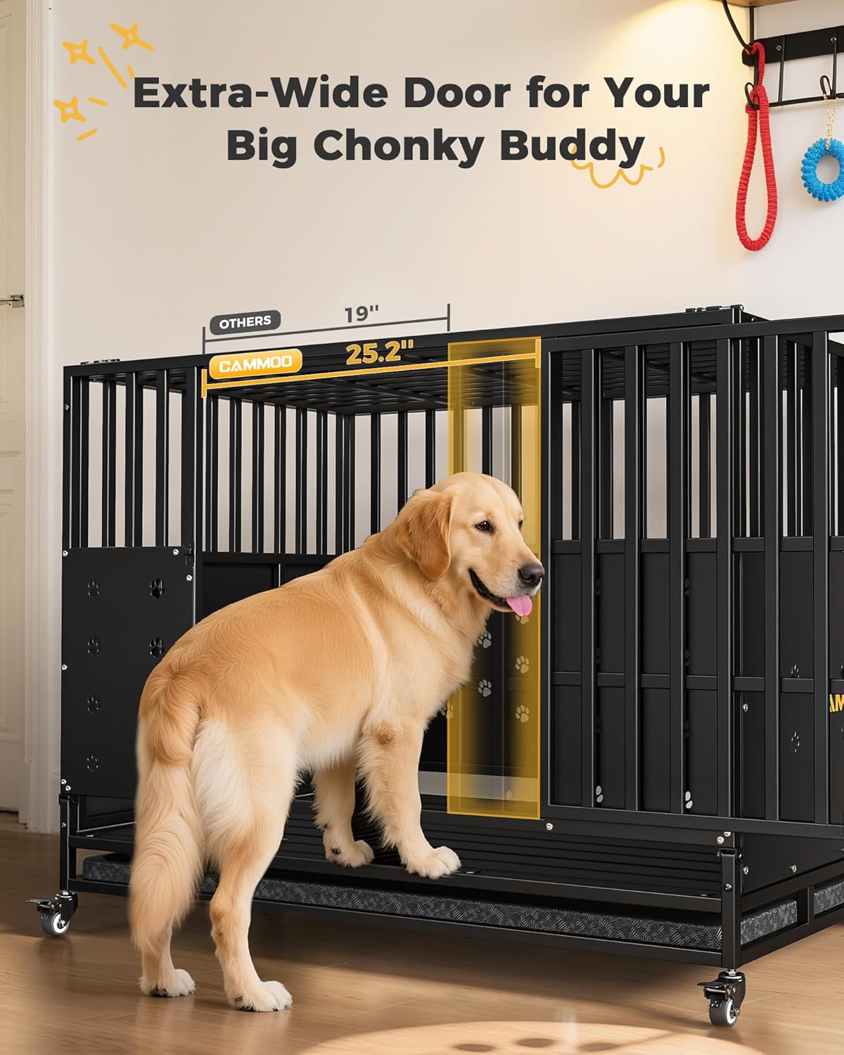 48'' Heavy Duty Dog Crate for Large Dogs, Upgraded Chew Proof Panels, Comfort-Widened Floor Panel