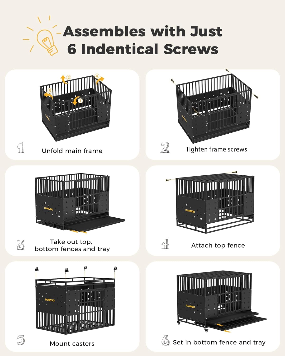 48'' Heavy Duty Dog Crate for Large Dogs, Upgraded Chew Proof Panels, Comfort-Widened Floor Panel