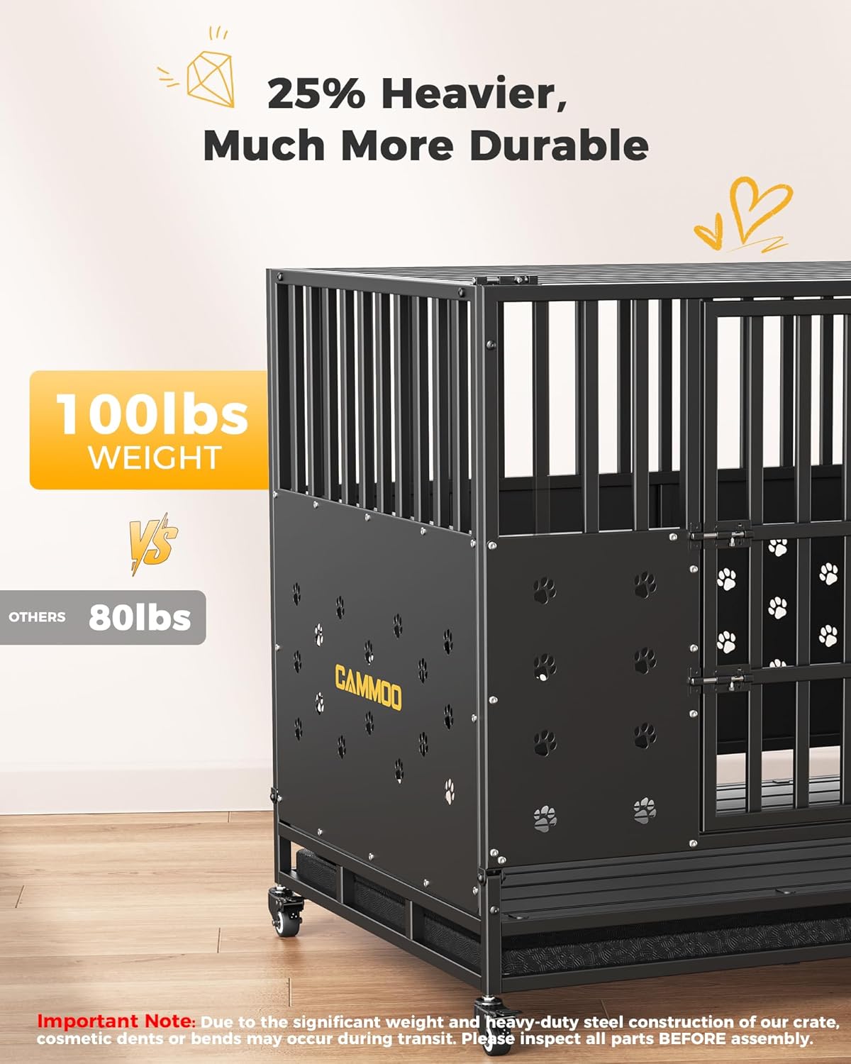 48'' Heavy Duty Dog Crate for Large Dogs, Upgraded Chew Proof Panels, Comfort-Widened Floor Panel