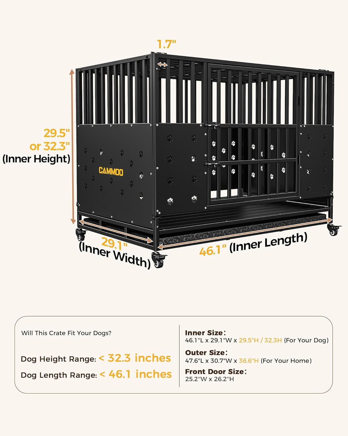 48'' Heavy Duty Dog Crate for Large Dogs, Upgraded Chew Proof Panels, Comfort-Widened Floor Panel