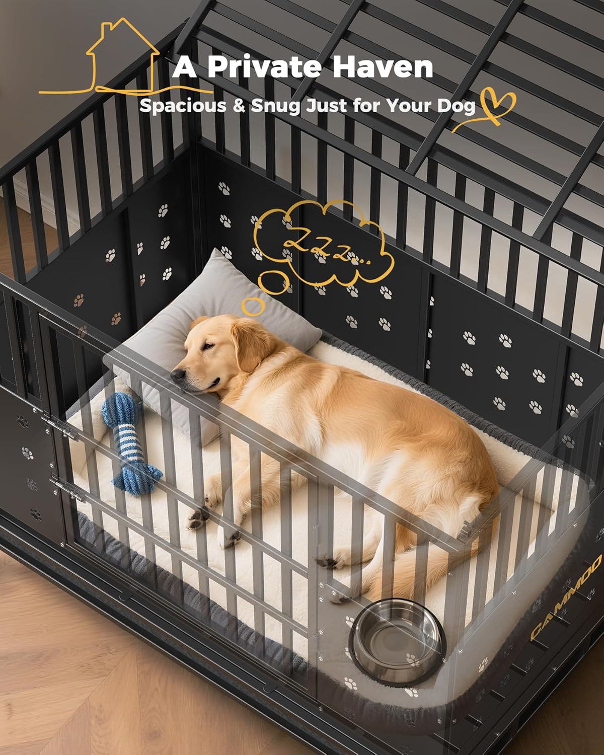 48'' Heavy Duty Dog Crate for Large Dogs, Upgraded Chew Proof Panels, Comfort-Widened Floor Panel