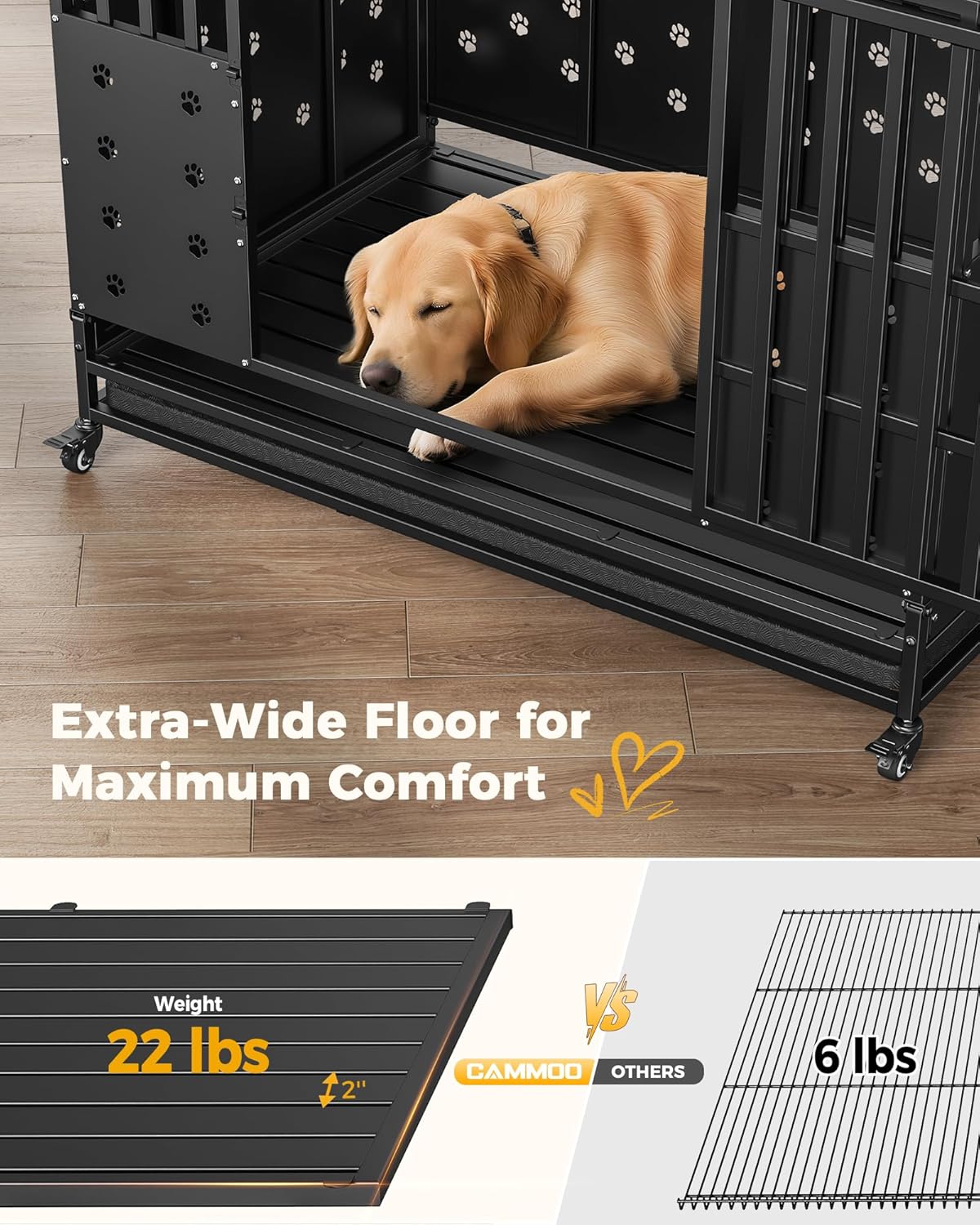 48'' Heavy Duty Dog Crate for Large Dogs, Upgraded Chew Proof Panels, Comfort-Widened Floor Panel