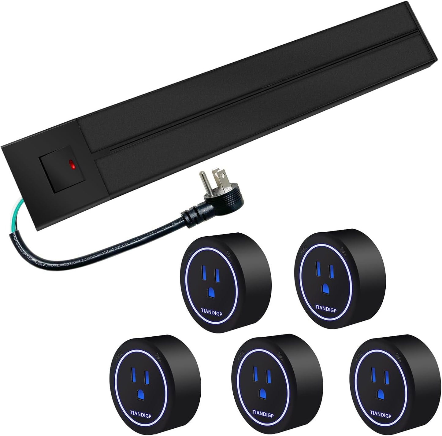 Removable Electrical Outlet Track System, 19.68 inch Power Track 8000W; 5 AC Outlet adapters 1875W (Matte Black)