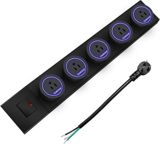 Removable Electrical Outlet Track System, 19.68 inch Power Track 8000W; 5 AC Outlet adapters 1875W (Matte Black)