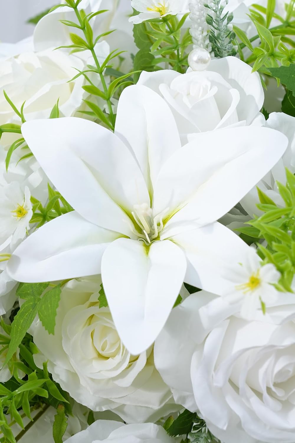 2pcs 15inch Centerpieces Table Decorations White & Green Artificial Flowers Roses Balls for Wedding Centerpiece