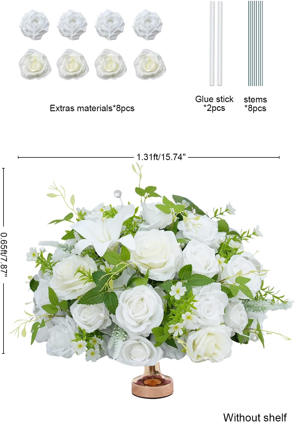 2pcs 15inch Centerpieces Table Decorations White & Green Artificial Flowers Roses Balls for Wedding Centerpiece