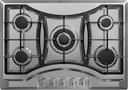 30 inch Drop-in Gas Cooktop with 5 Sealed Burners, Stainless Steel Gas Stove, Dishwasher Safe Cast Iron Grates