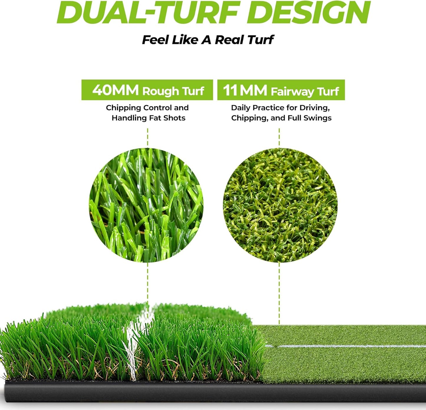 Golf Mat 5x4ft-21mm Thickened Dual Turf Golf Hitting Mat with Alignment Aid, Dense Elite Mats Practice Outdoor/Indoor