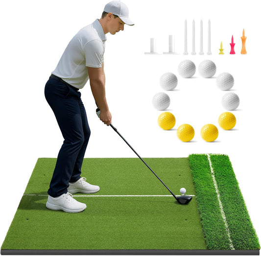 Golf Mat 5x4ft-21mm Thickened Dual Turf Golf Hitting Mat with Alignment Aid, Dense Elite Mats Practice Outdoor/Indoor