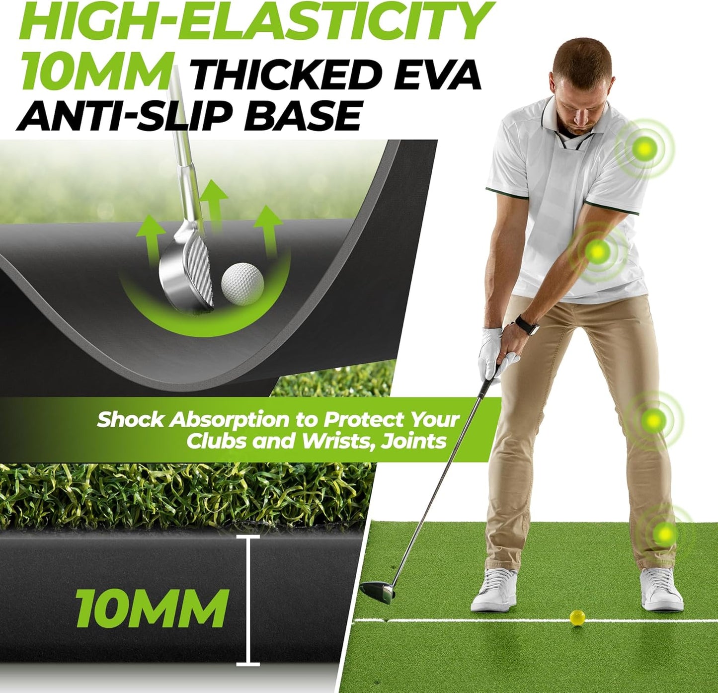 Golf Mat 5x4ft-21mm Thickened Dual Turf Golf Hitting Mat with Alignment Aid, Dense Elite Mats Practice Outdoor/Indoor