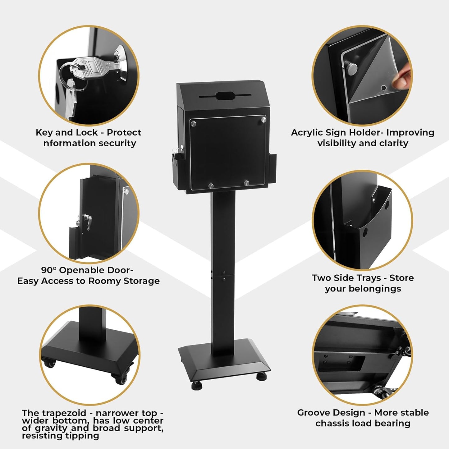Suggestion Box with Stand, Floor-Standing Offering Box with Sign Display, Upgraded Heavy Duty Metal Ballot Box