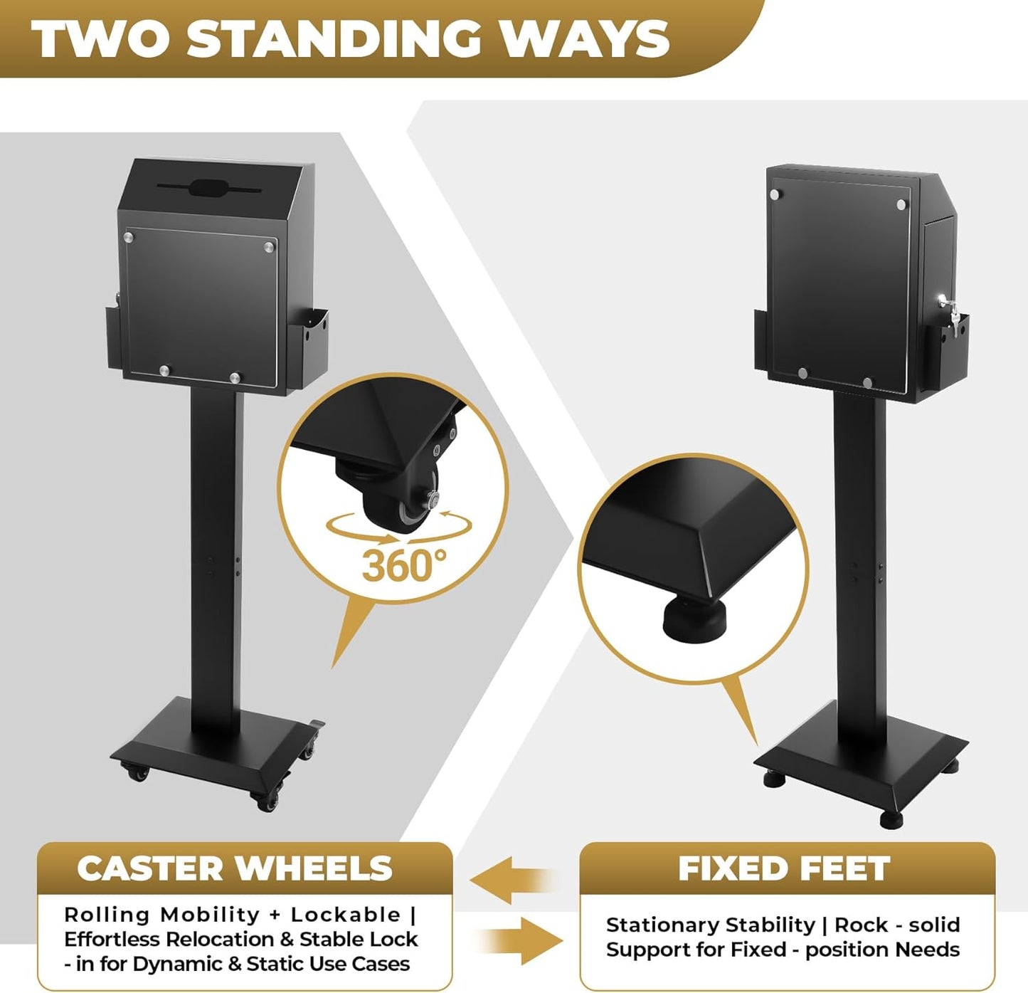 Suggestion Box with Stand, Floor-Standing Offering Box with Sign Display, Upgraded Heavy Duty Metal Ballot Box