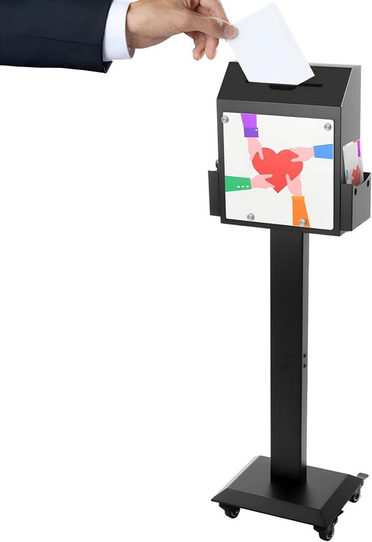 Suggestion Box with Stand, Floor-Standing Offering Box with Sign Display, Upgraded Heavy Duty Metal Ballot Box
