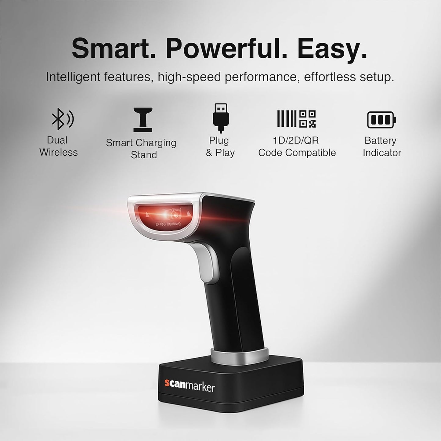 1D/2D Wireless Barcode and QR Scanner, Boost Speed & Accuracy with Bluetooth & 2.4G Modes, Handheld
