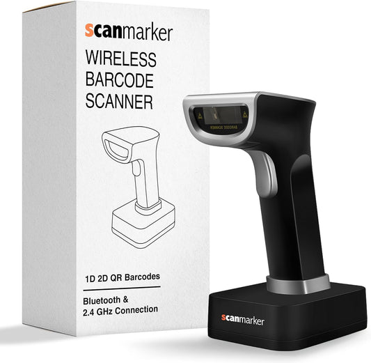 1D/2D Wireless Barcode and QR Scanner, Boost Speed & Accuracy with Bluetooth & 2.4G Modes, Handheld