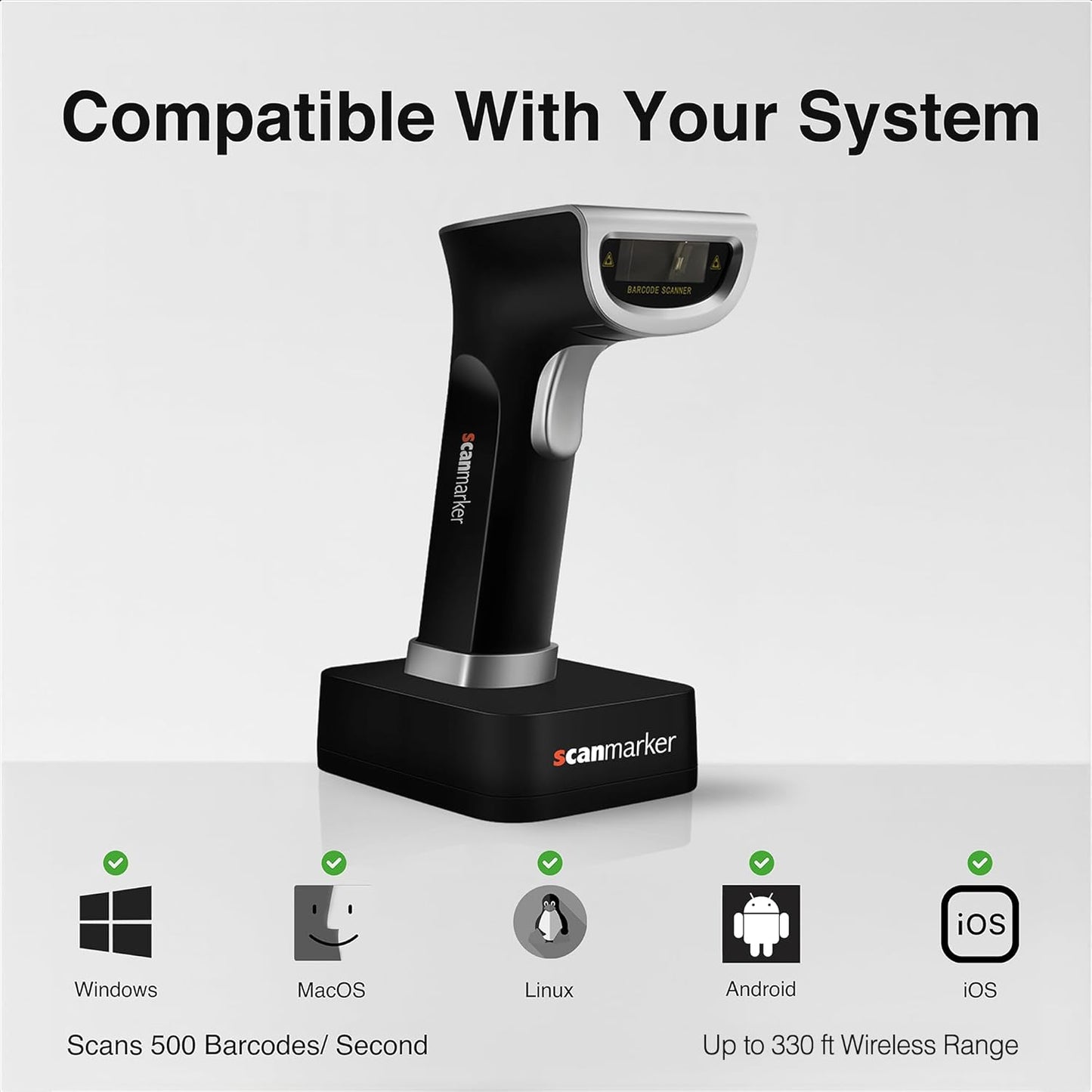 1D/2D Wireless Barcode and QR Scanner, Boost Speed & Accuracy with Bluetooth & 2.4G Modes, Handheld
