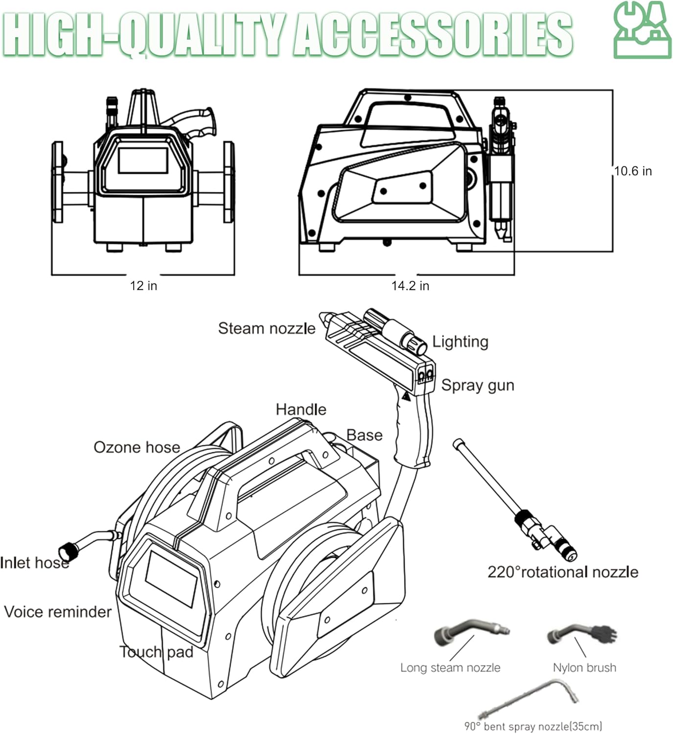 3300W High Pressure Steam Cleaner, High Temp AC Steam Cleaning Machine, Heavy Duty, Portable