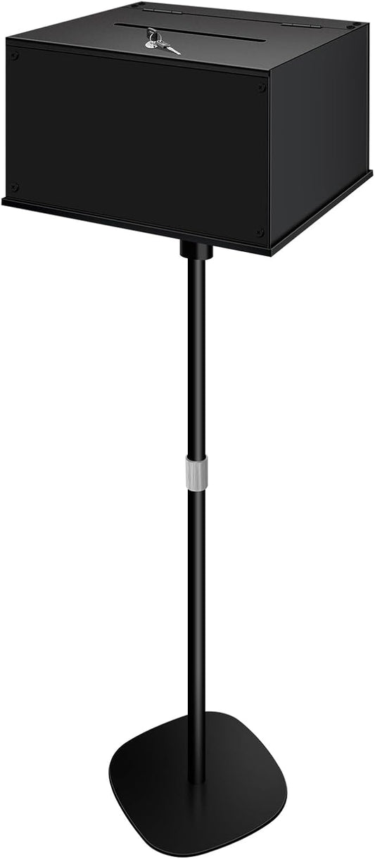 Metal Suggestion Box with Stand, Floor Standing Donation Box with Lock and Key, Heavy-Duty Collection Case