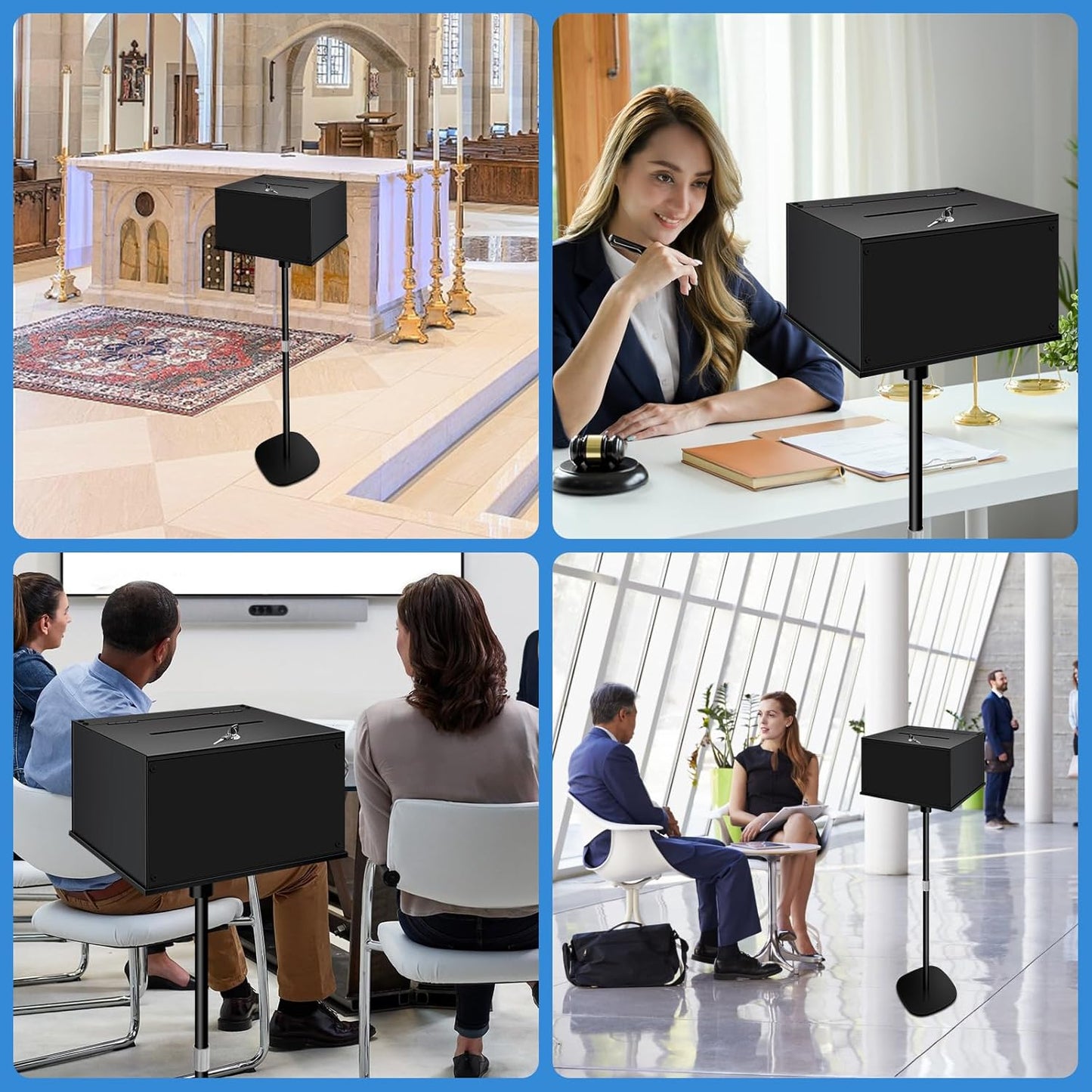 Metal Suggestion Box with Stand, Floor Standing Donation Box with Lock and Key, Heavy-Duty Collection Case
